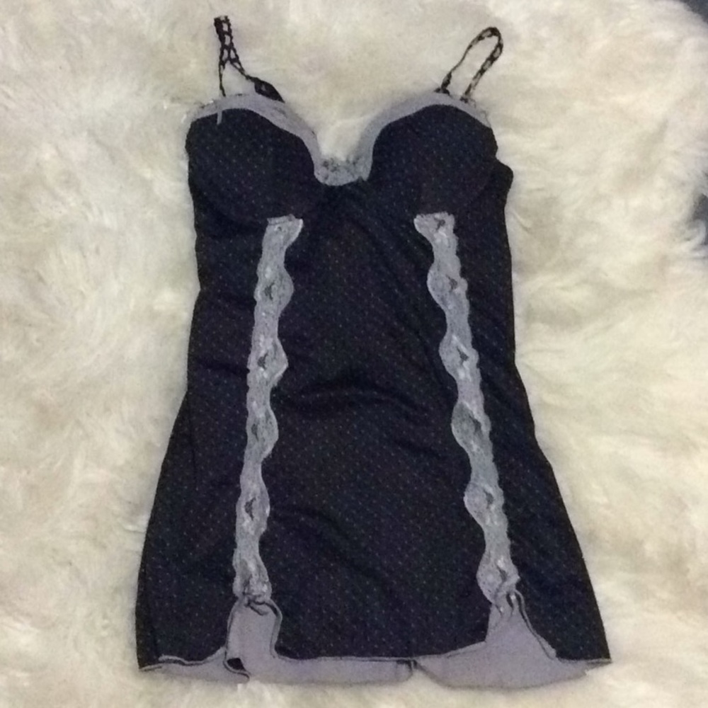 Black w polka dot and white lace negligee